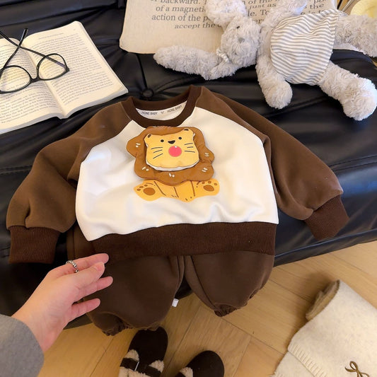 可愛い立体人形付子供服セットアップ春新作綿100%スウェット