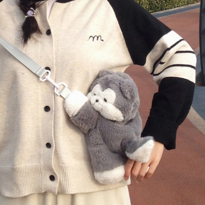 ぺたんこハスキーぬいぐるみバッグ｜ふわもこ斜めがけ・リュック2way