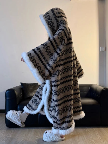 暖かケープフード付きガーリーサンゴフリースローブ秋冬パジャマ自分へのご褒美ギフト