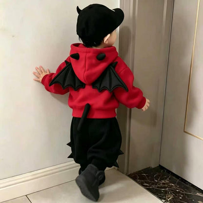 宝宝秋季小恶魔套装立体翅膀尾巴卫衣男女童尖角裤子两件套加绒