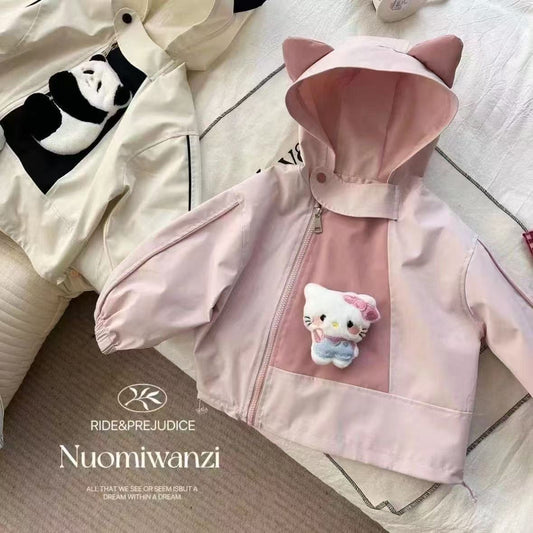 韓国風可愛いぬいぐるみ付ガールズマウンテンパーカー子供用アウター