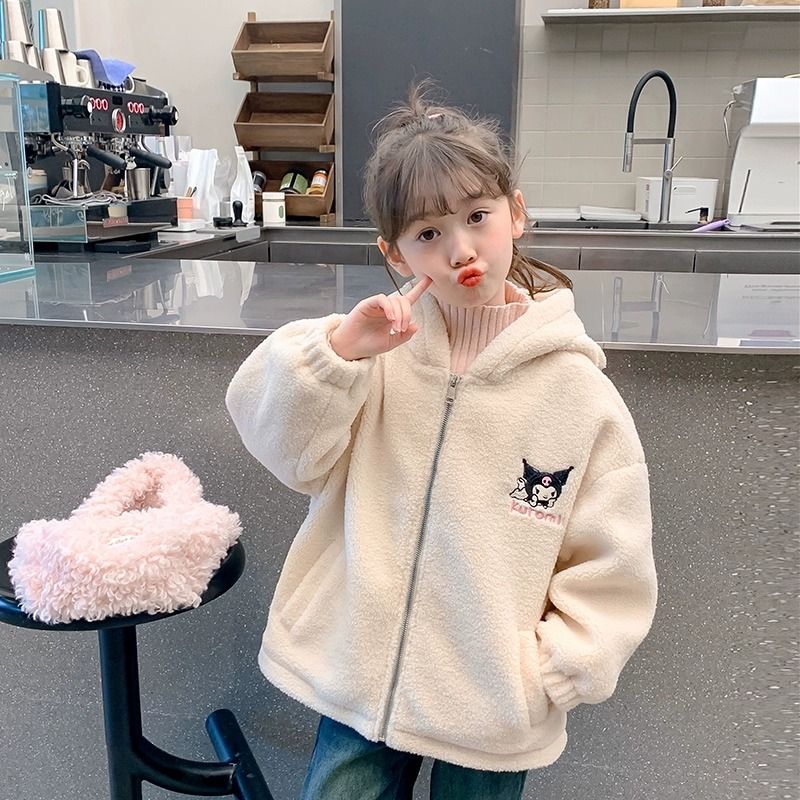 女童拉链外套冬季2025新款加厚儿童库洛米连帽衣服女孩冬装毛毛衣