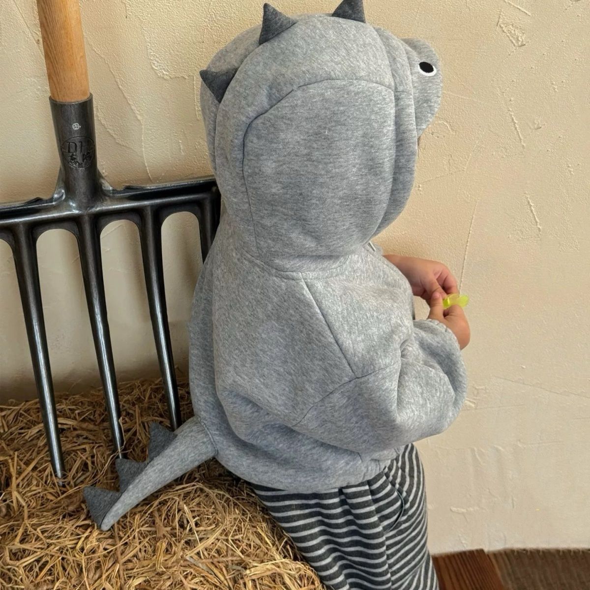 後ろ姿にキュン！恐竜のしっぽ付き男の子用厚手パーカー