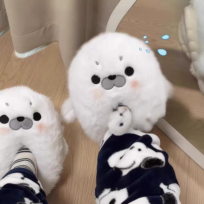 もちもちアザラシの可愛いかかと付きルームシューズ