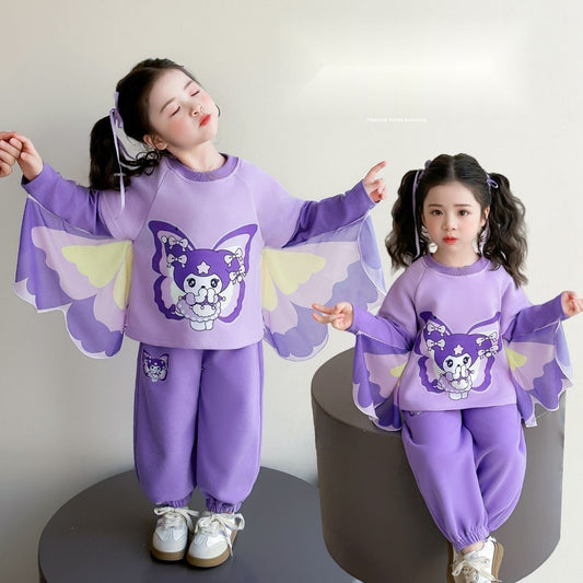 Kuromi Girls' Spring Long-Sleeve Character Hoodie 2-Piece Set
