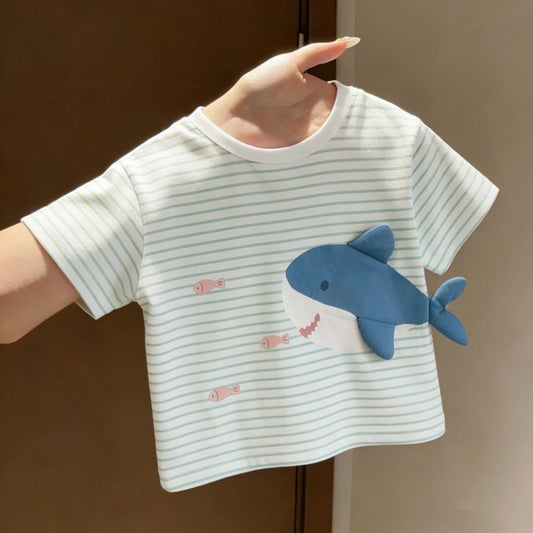 【韓国風】子供立体サメ半袖Tシャツ