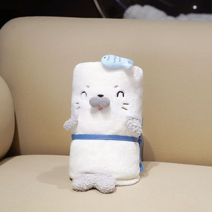 ふわふわアザラシフランネルブランケットかわいい冬用ひざ掛けオフィス昼寝にも