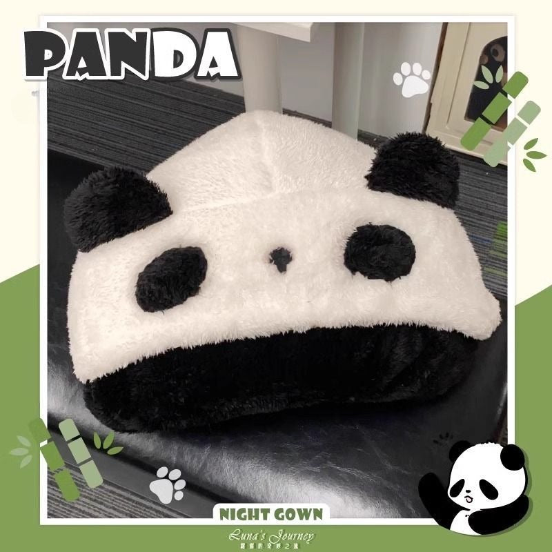 パンダ着ぐるみルームウェアセット｜ふわもこ冬用パジャマ＆ローブ