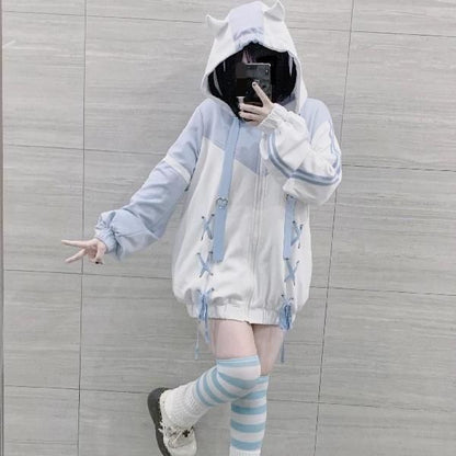 Angel-kei Dreamy Light Blue Zip-Up Hoodie