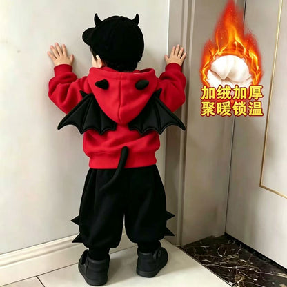 宝宝秋季小恶魔套装立体翅膀尾巴卫衣男女童尖角裤子两件套加绒