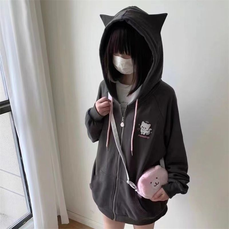 大人可愛い猫耳パーカー地雷系ジップアップ