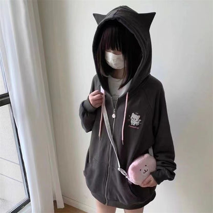 大人可愛い猫耳パーカー地雷系ジップアップ