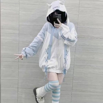 Angel-kei Dreamy Light Blue Zip-Up Hoodie