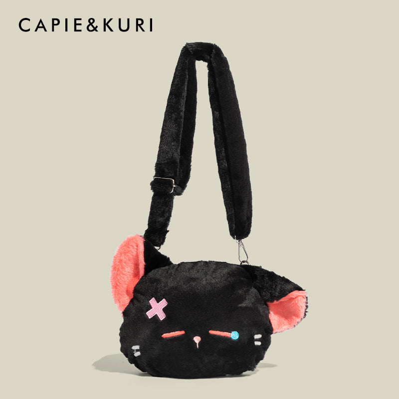泣き顔ねこぬいぐるみバッグ｜ふわもこ斜めがけショルダー