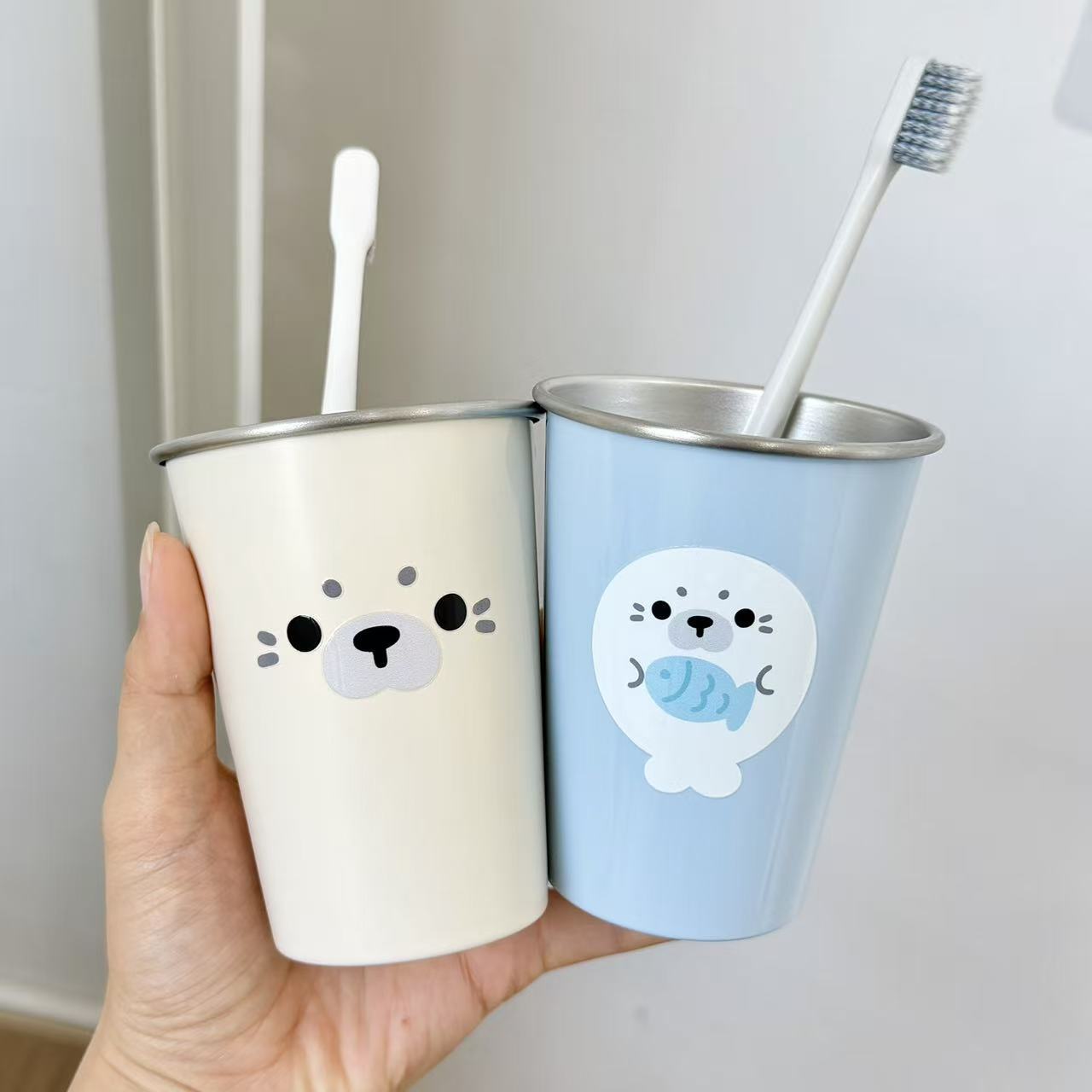 可愛いアザラシ304ステンレス歯磨きコップおしゃれギフト