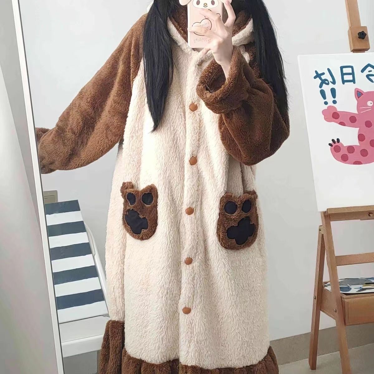 癒し系】シャム猫デザインのふわもこパジャマ・ルームウェア上下セット