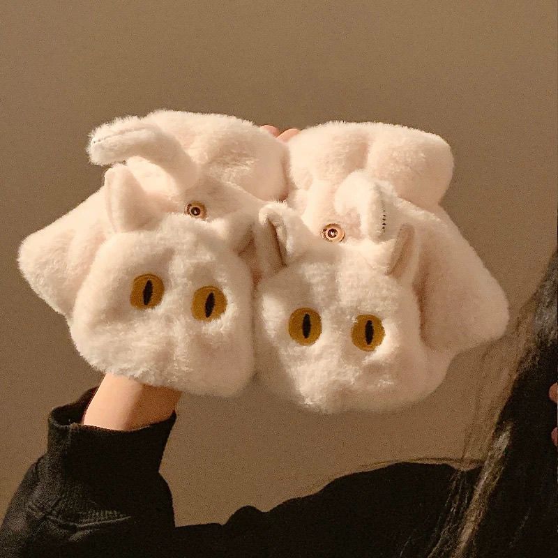 Black Cat Mittens | Fluffy Fingerless &amp; Lidded Gloves 