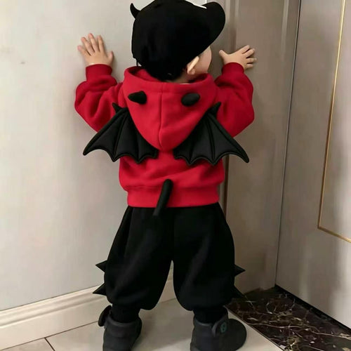 宝宝秋季小恶魔套装立体翅膀尾巴卫衣男女童尖角裤子两件套加绒