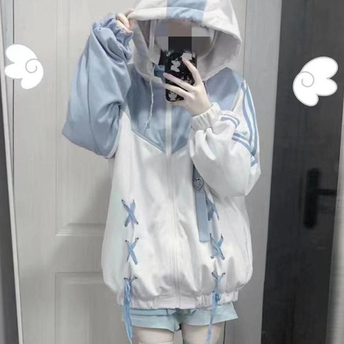 Angel-kei Dreamy Light Blue Zip-Up Hoodie