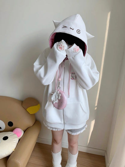 大人可愛い猫耳パーカー地雷系ジップアップ