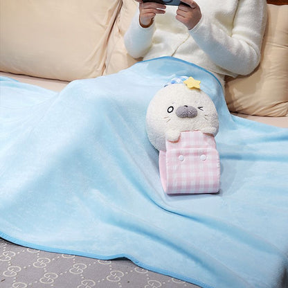 立体アザラシくるくる毛布携帯収納オフィスお昼寝ひざ掛け