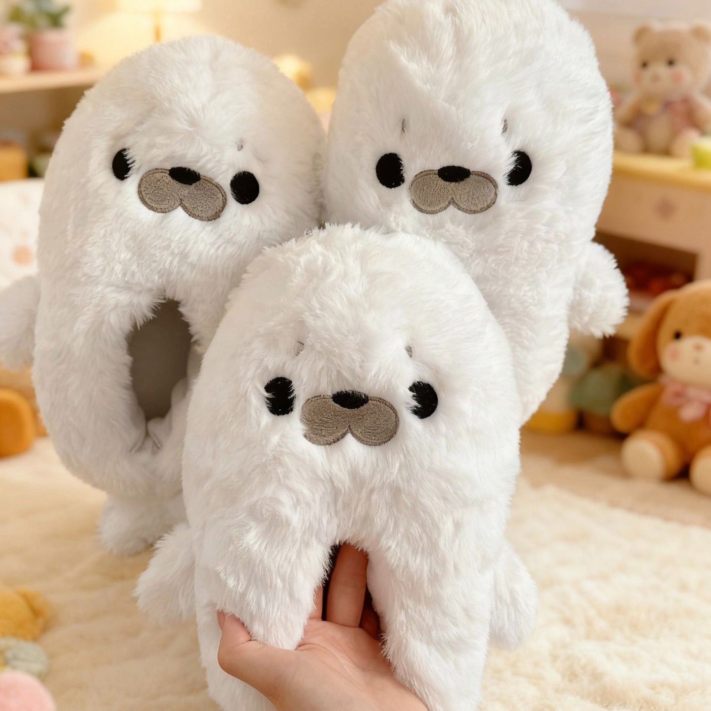 もちもち触感の可愛いもこもこスリッパ / 滑り止め付き防寒ルームシューズ