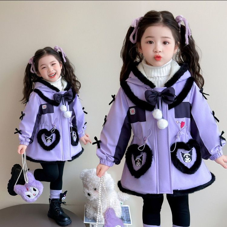 儿童库洛米加绒外套洋气2025秋冬冲锋衣新款女童加厚连帽棉衣