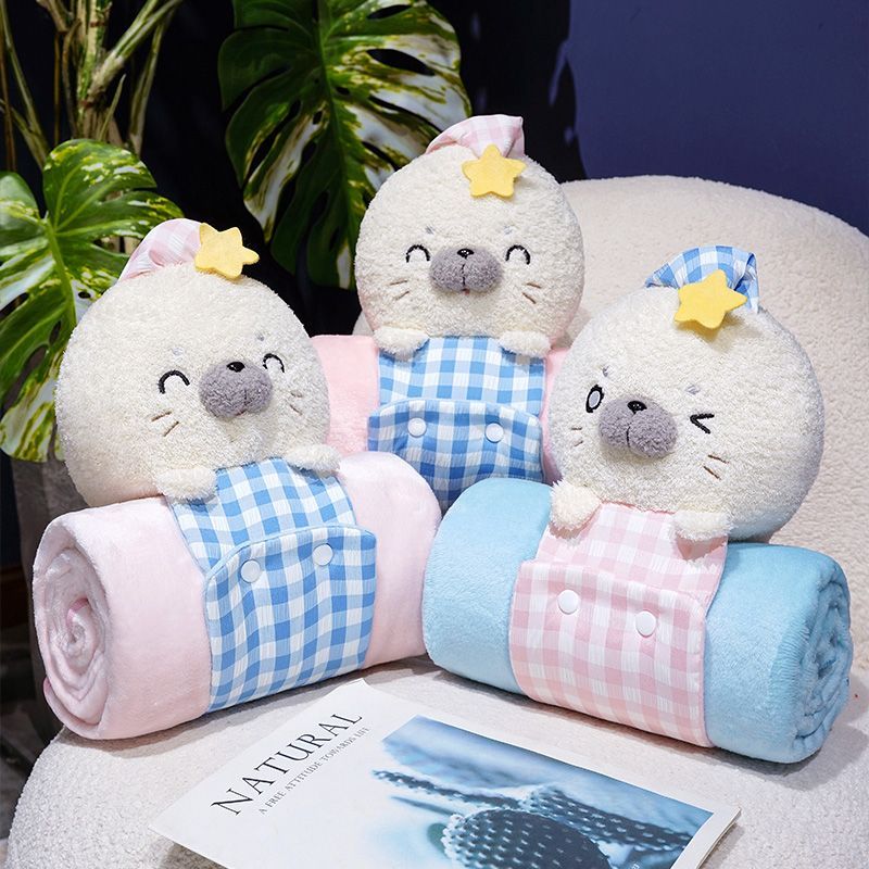 立体アザラシくるくる毛布携帯収納オフィスお昼寝ひざ掛け