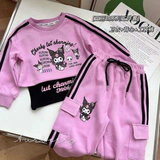 女童库洛米三件套套装春秋2024新款儿童洋气卫衣秋装休闲超萌潮款
