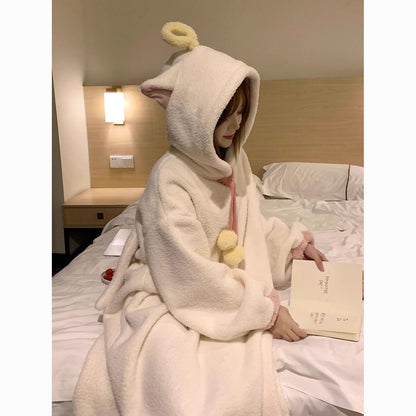Angel fluffy hooded gown, warm loungewear/pajamas 