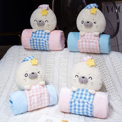 立体アザラシくるくる毛布携帯収納オフィスお昼寝ひざ掛け