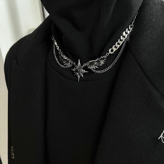 星芒デザインダークストーンウィングネックレス