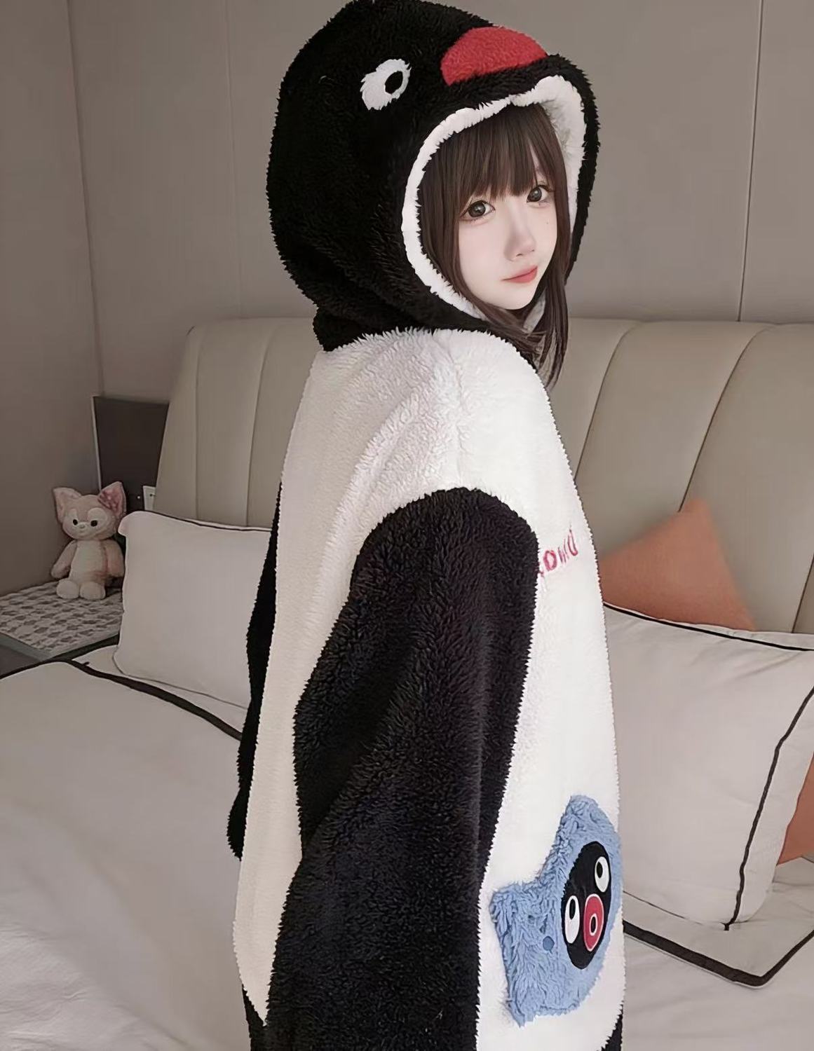 ピングーペンギンもこもこ冬用厚手フード付きパジャマセット