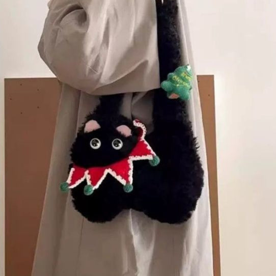 ねこクリスマスショルダーバッグ｜ぬいぐるみ風デザイン