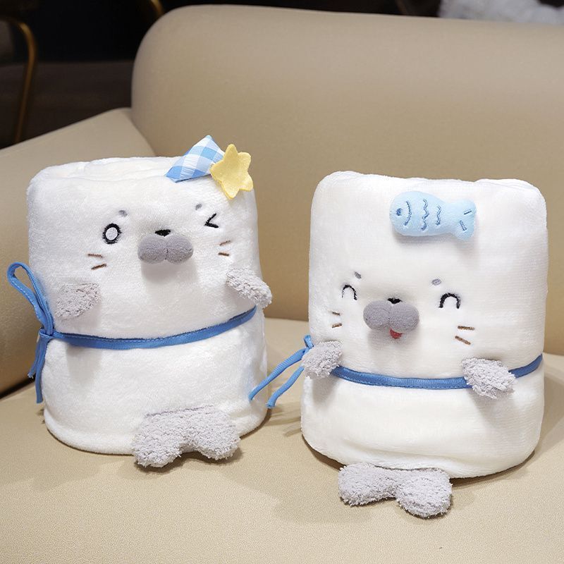 ふわふわアザラシフランネルブランケットかわいい冬用ひざ掛けオフィス昼寝にも