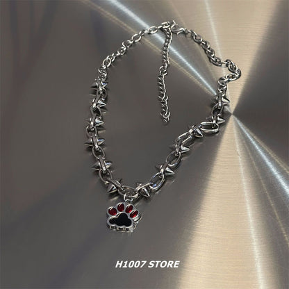 Cat Paw Studded Necklace - J-Fashion, Punk, Y2K Accessory, Choker