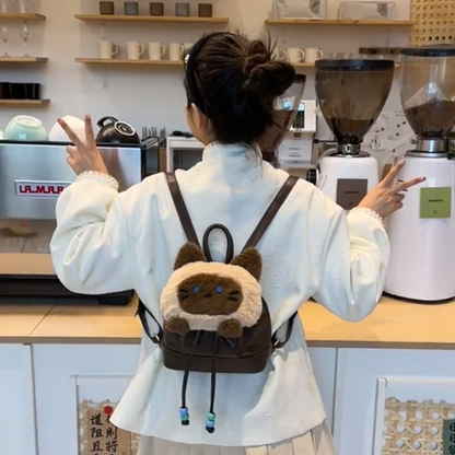 シャム猫ぬいぐるみリュック猫グッズ｜大容量ふわもこ学生ガーリー通学バッグ