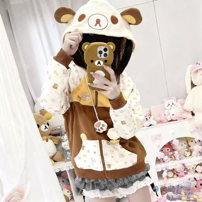 大人可愛い熊耳パーカーゆったり春秋アウター