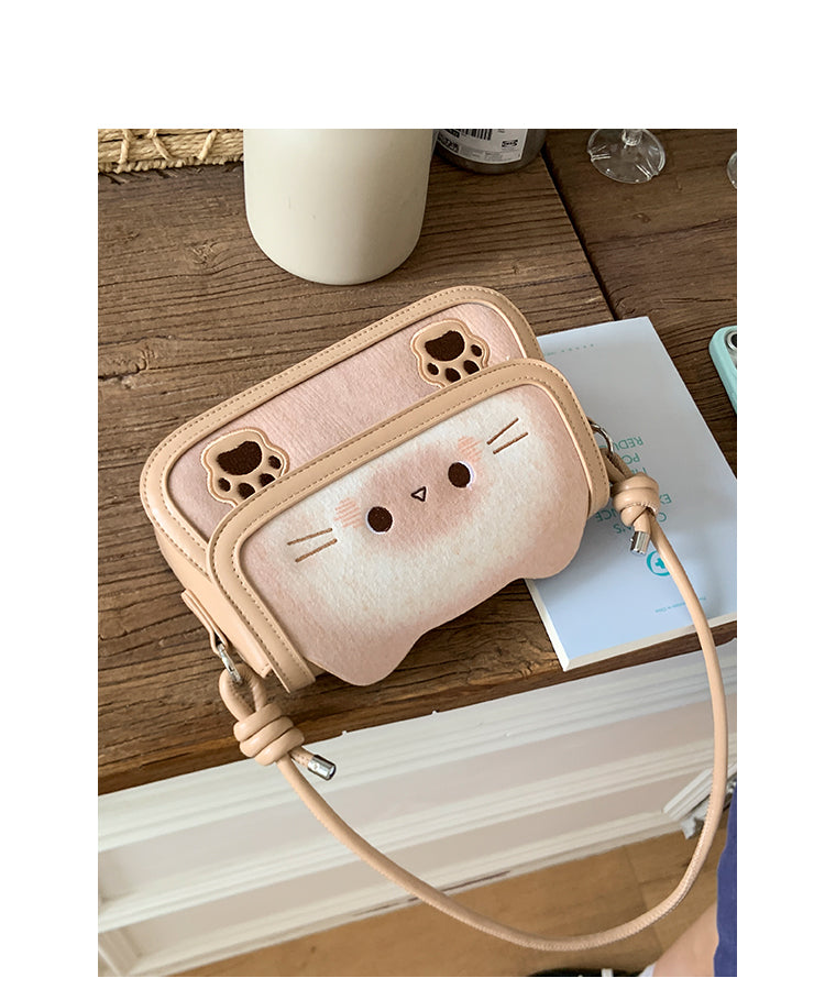 ねこトーストデザイン ミニバッグ猫グッズ｜手提げ＆斜めがけ対応 小さめショルダー
