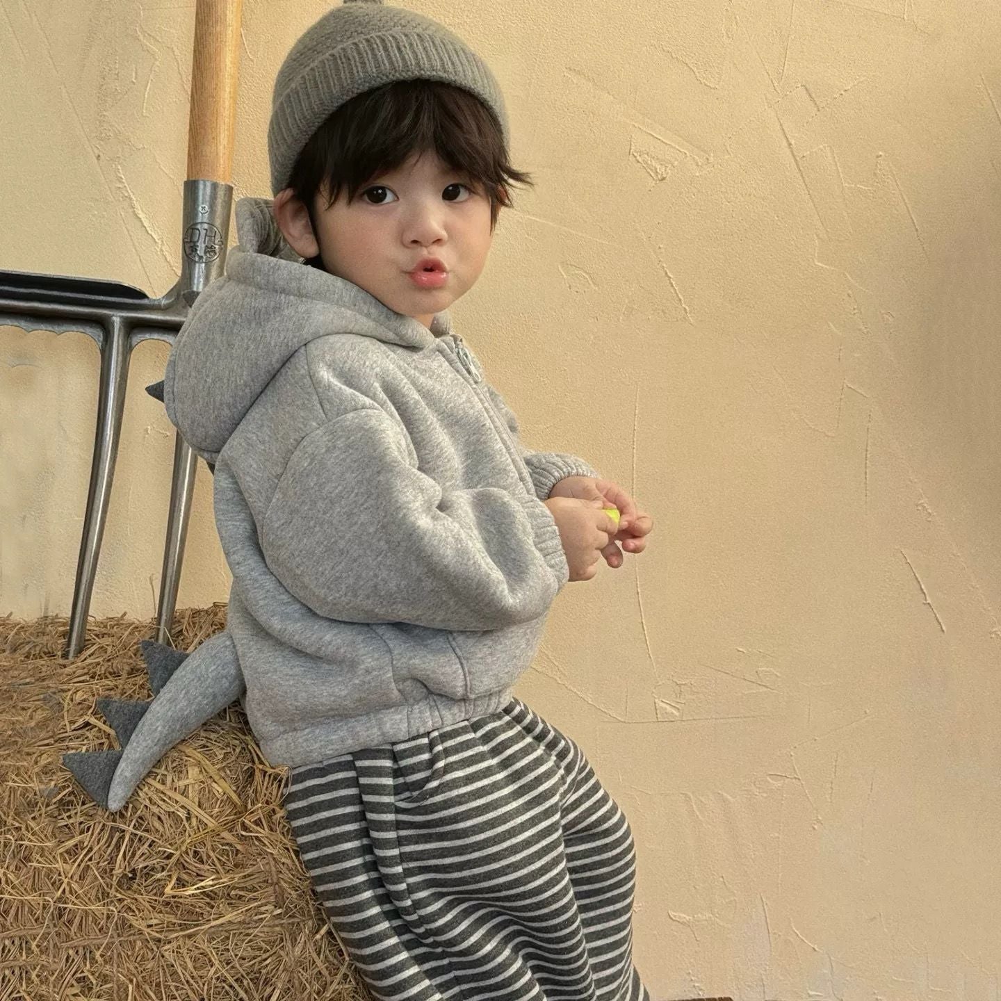 後ろ姿にキュン！恐竜のしっぽ付き男の子用厚手パーカー