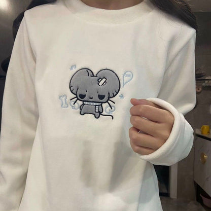 アザラシ可愛い萌学生向けクローバーくま刺繍裏起毛長袖インナー