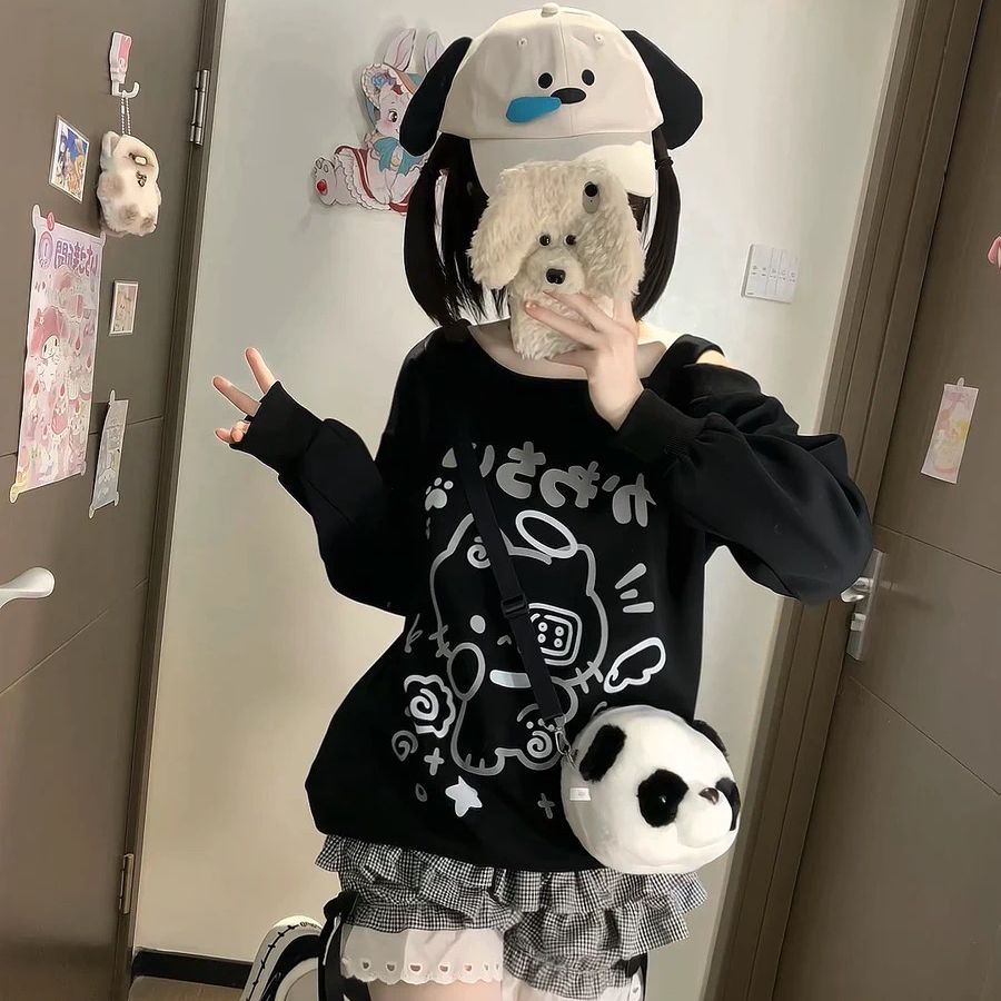 Jirai Kei Kitty Off-Shoulder Long-Sleeve Sweatshirt