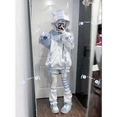 Angel-kei Dreamy Light Blue Zip-Up Hoodie