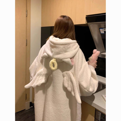 Angel fluffy hooded gown, warm loungewear/pajamas 