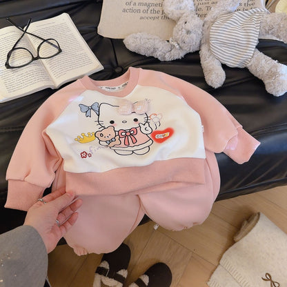 可愛い立体人形付子供服セットアップ春新作綿100%スウェット