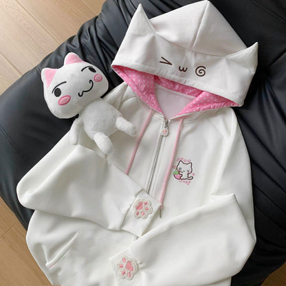 大人可愛い猫耳パーカー地雷系ジップアップ