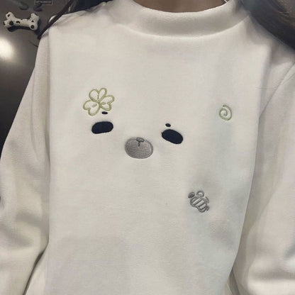 アザラシ可愛い萌学生向けクローバーくま刺繍裏起毛長袖インナー