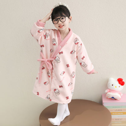 女童睡袍睡衣秋冬季加厚珊瑚绒宝宝睡裙法兰绒浴袍儿童冬款家居服