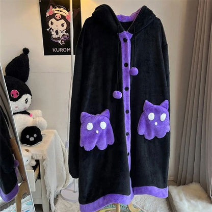 ゴーストキャット着ぐるみローブ｜しっぽ付きふわもこ連帽パジャマ