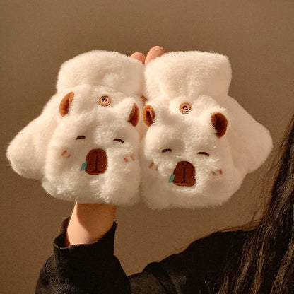 Black Cat Mittens | Fluffy Fingerless &amp; Lidded Gloves 